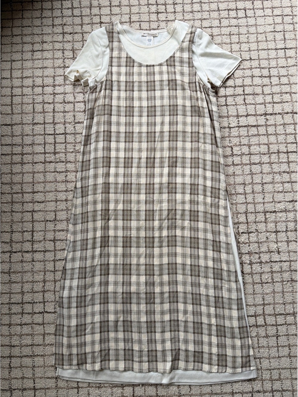 Vintage Norm Thompson Plaid Maxi Dress Jumper Preppy Academia 90s minimalist